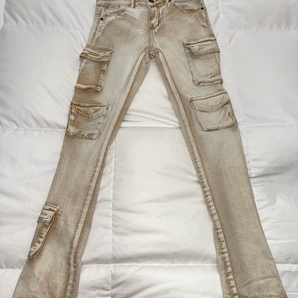 Stylish Cream Kids Jeans with Pockets